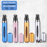 4 mixed colour perfume atomisers pack contents
