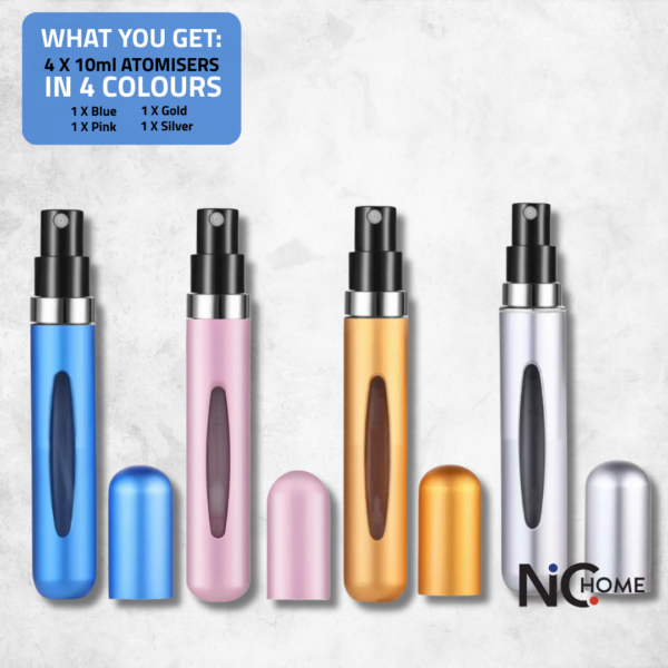 4 mixed colour perfume atomisers pack contents