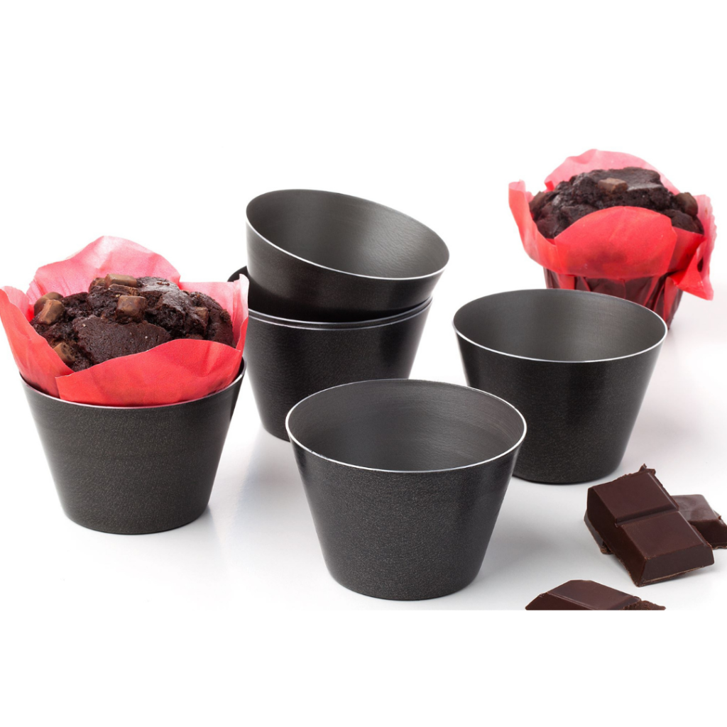 Aluminium dariole moulds set of 6 on white background