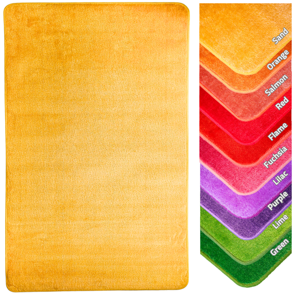 Kids rug 1m x 1.5m available in bright colours for nurseries, playrooms and classrooms