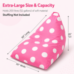 Extra large kids bean bag cover showing 50 inch length 30 inch width and 35 inch height