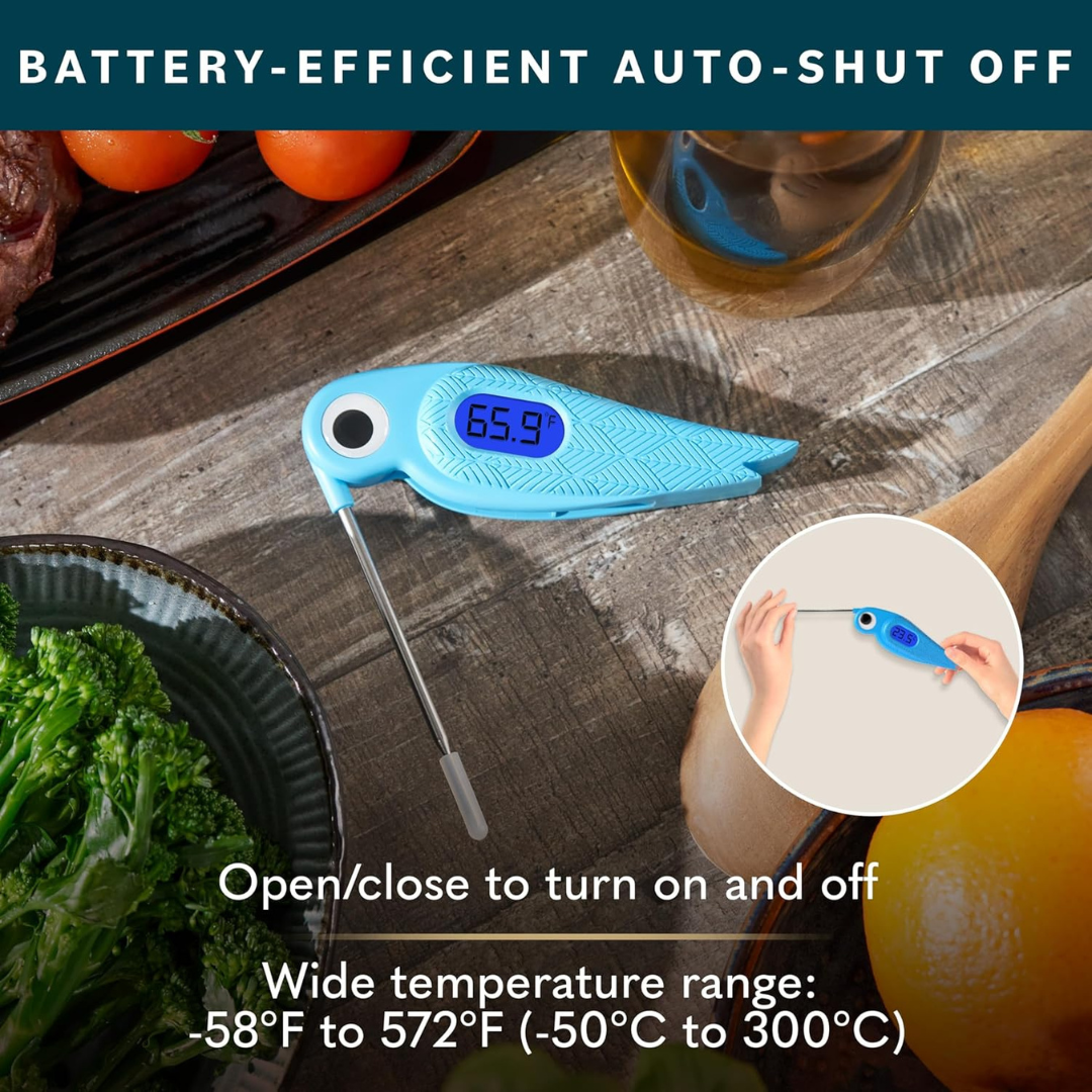 Digital food thermometer with auto shut-off function and battery information