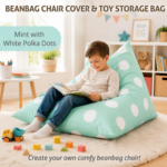 Green polka dot bean bag covers in kids bedroom