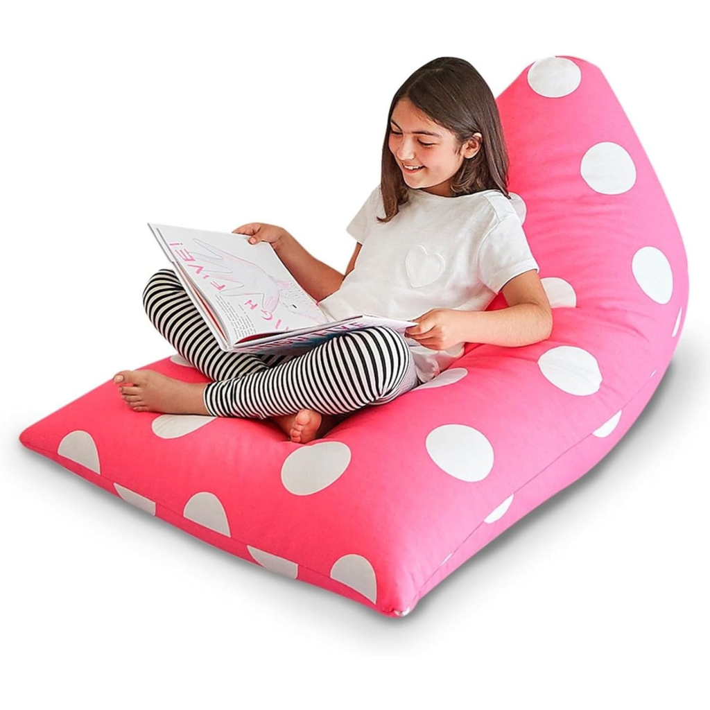 Kids bean bag cover teddy storage in oink polka dot design.