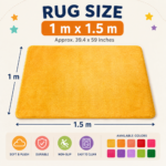 Children’s rug size infographic showing 100 x 150 cm