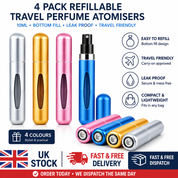 refillable perfume atomisers 4 pack travel spray bottle