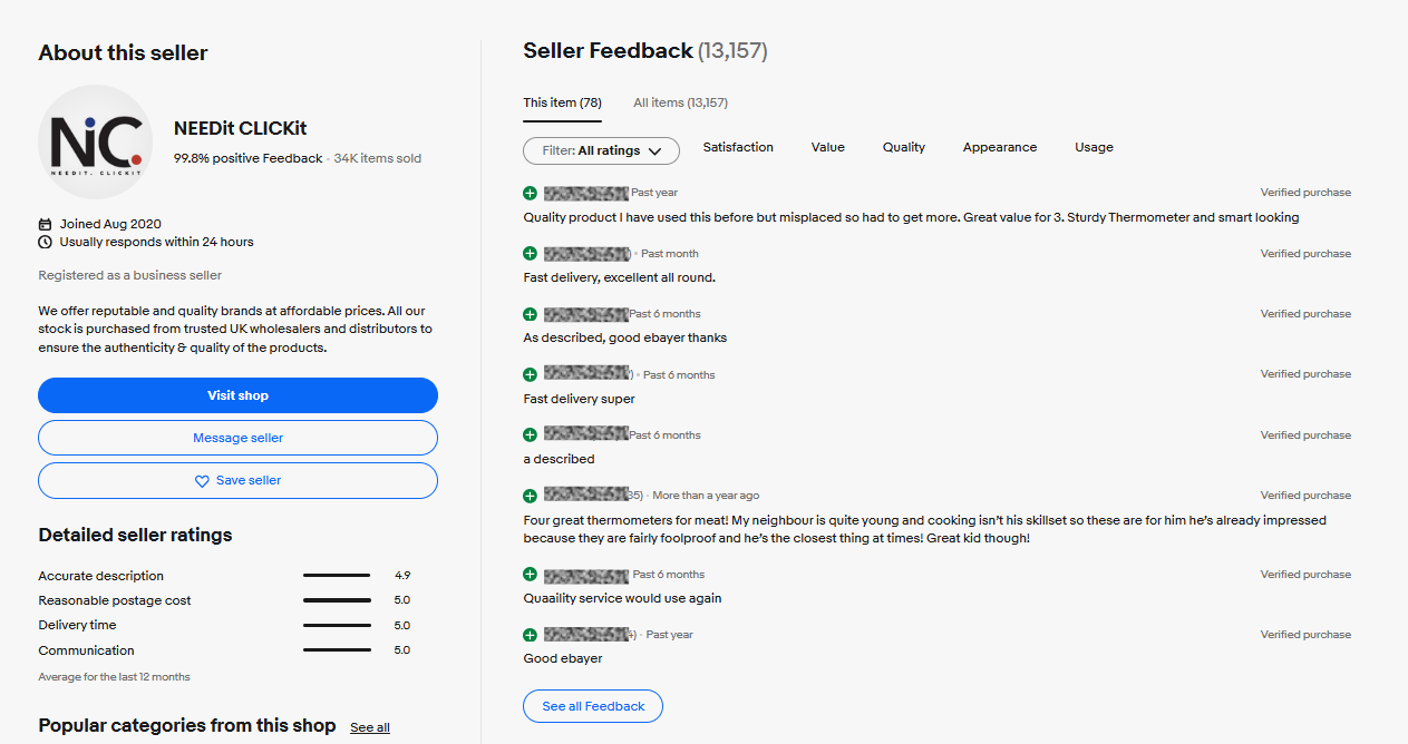 Reviews for stainless steel meat probes from our ebay store