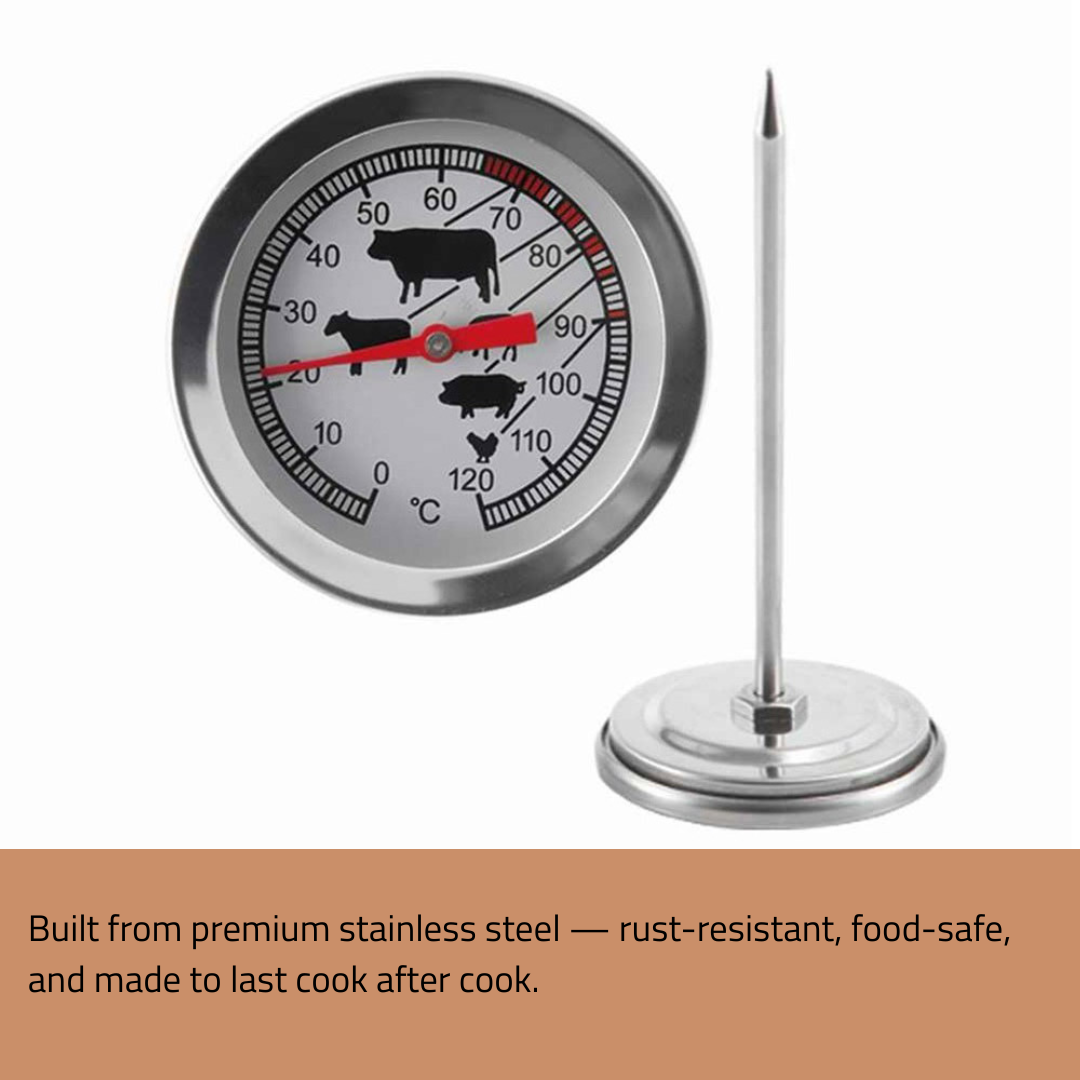 Infographic showing stainless steel meat probe material details