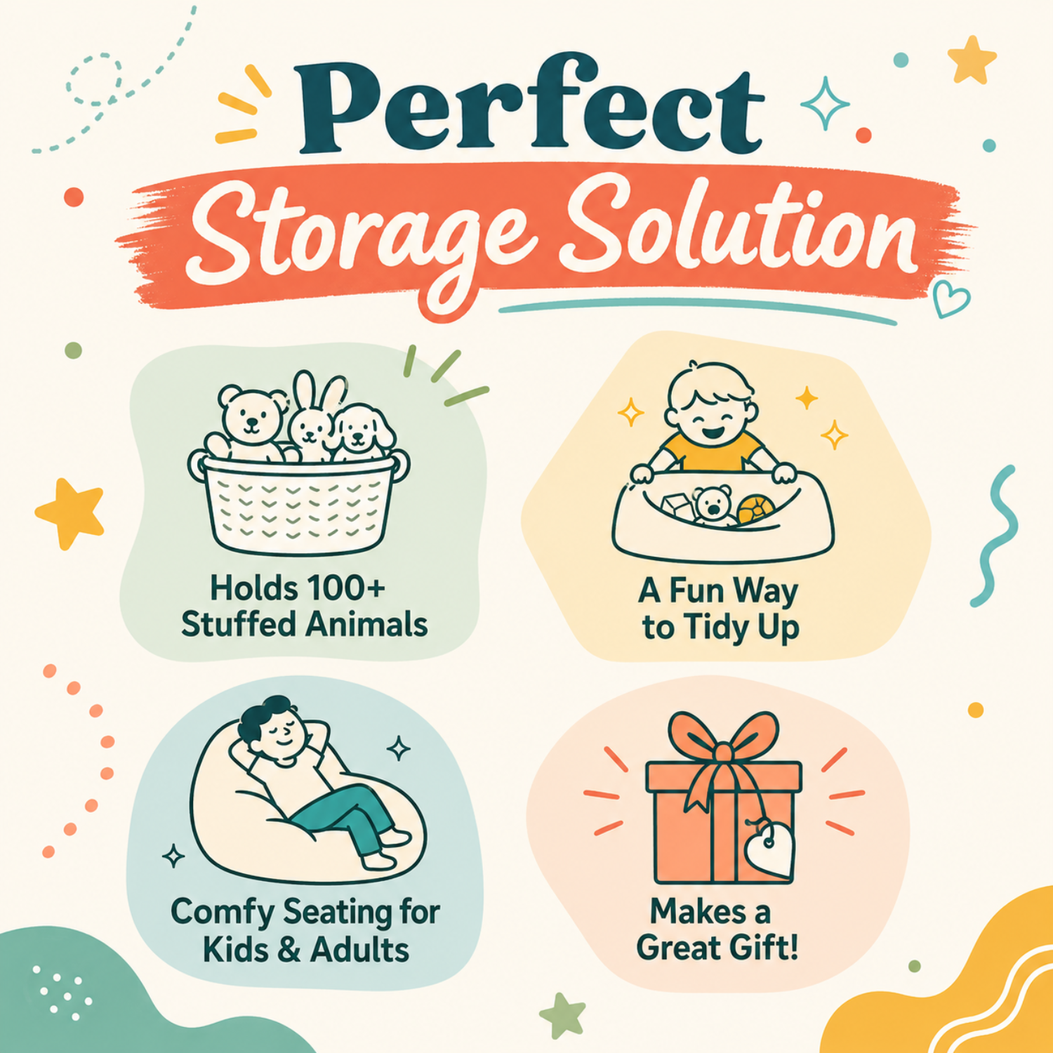 Teddy storage bag that can be used as a soft chair.