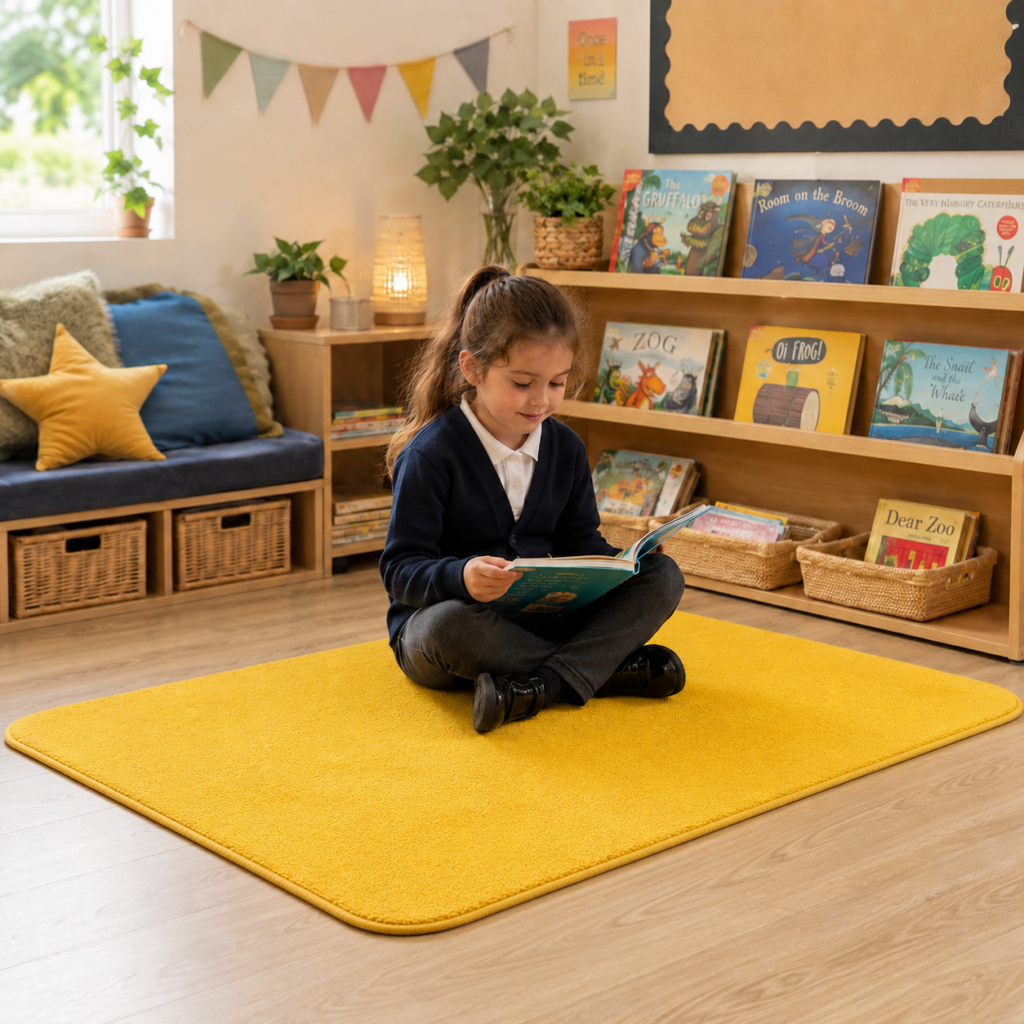 Childrens rug in size 1m by 1.5m perfect for classroom's reading corner.