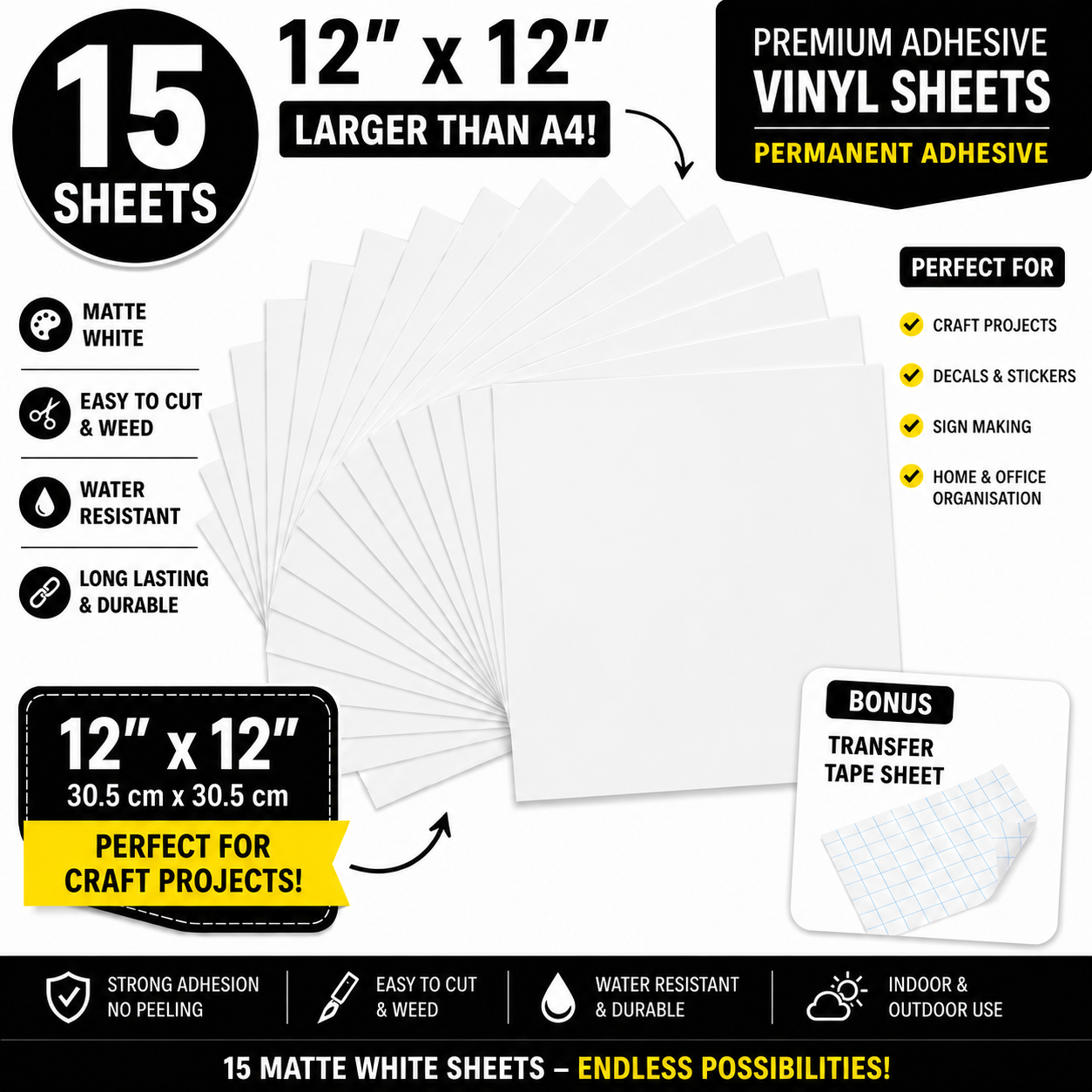 15 pack matte white permanent vinyl sheets