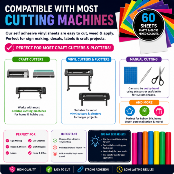 Self adhesive vinyl sheets for cutting machines
