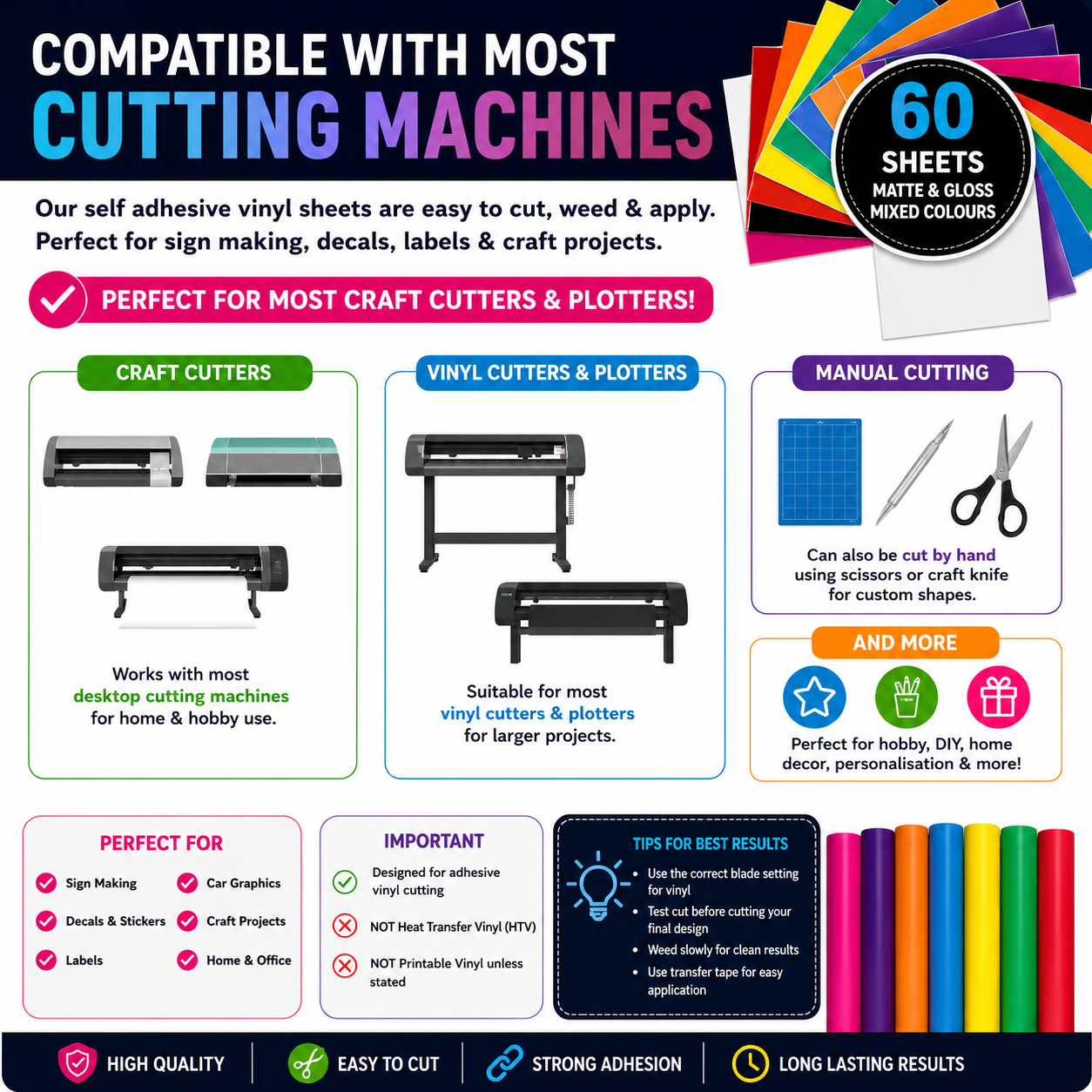 Self adhesive vinyl sheets for cutting machines